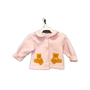 Vintage 90s Pink Teddy Bear Cardigan Jacket Baby Girl Size 3-6 Months Baby Paris